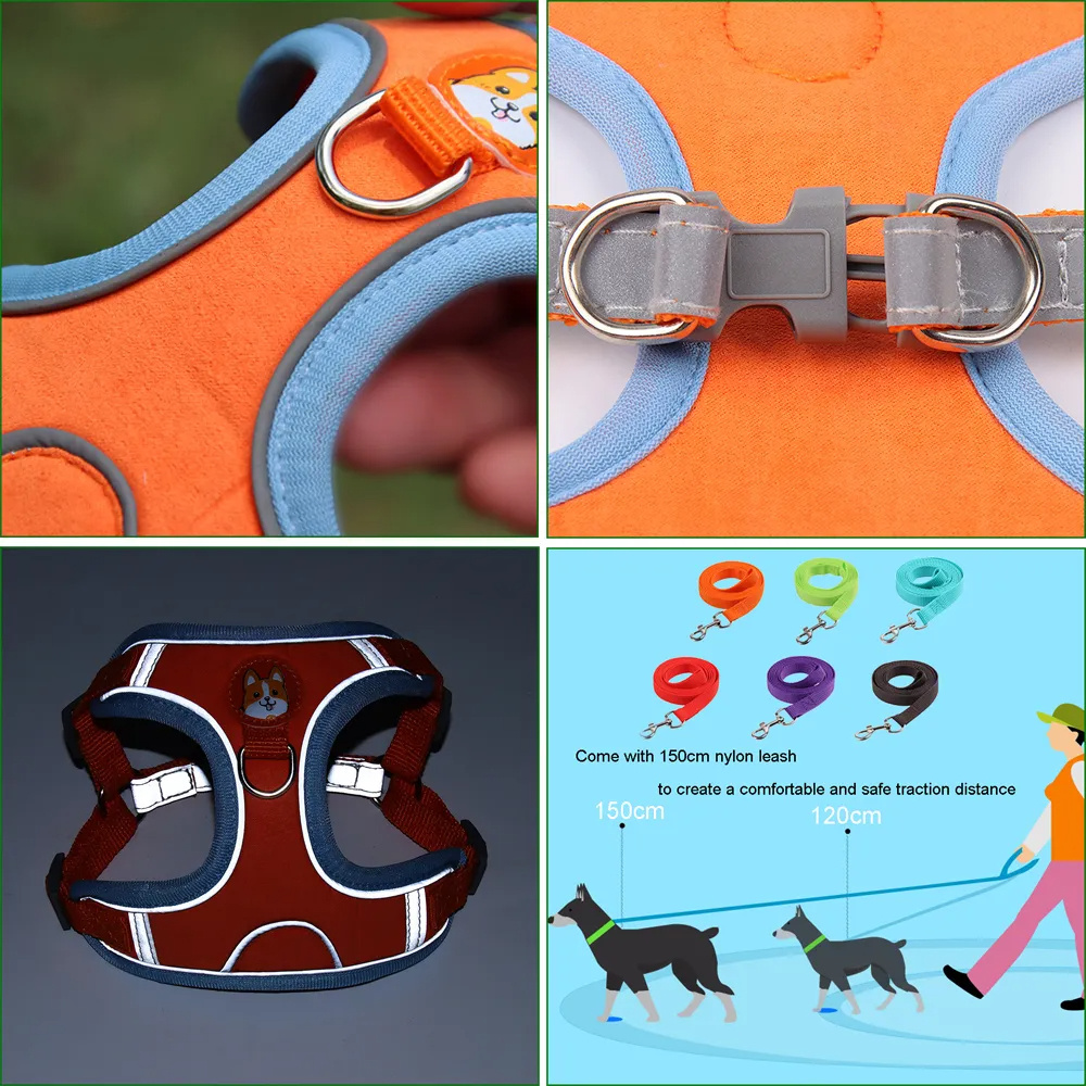 Nuevo conjunto de arnés y correa para perros - Set ajustable de arnés y correa para cachorros y gatos, chaleco arnés reflectante para paseos sin tirones para perros pequeños y Chihuahua/ New Dog Leash And Harness Set Pet Dog Harness And Leash Set Adjustable Puppy Cat Harness Vest Reflective Walking No Pull Lead Leash For Small Dogs Chihuahua - Imagen 5